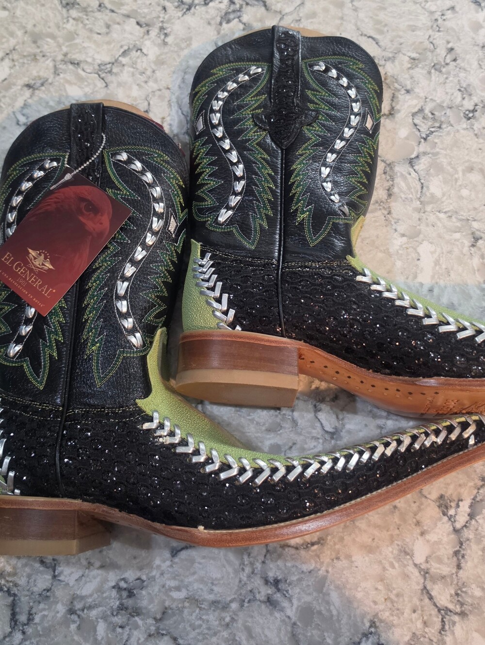 El General Black and Lime Accent Men's Western Boots